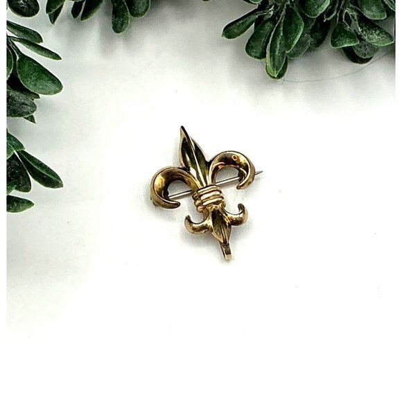 Vintage 1930's Gold-Tone Fleur-De-Lis Pin Brooch With Secure Clasp 1/20 12K - Picture 2 of 5